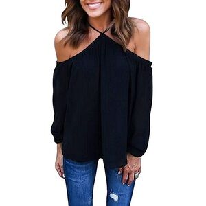 Black Off the Shoulder Poets Blouse Lightweight Sz M